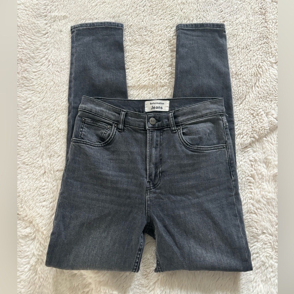 Reformation High Rise Skinny Jeans in Gibson Gray Wash